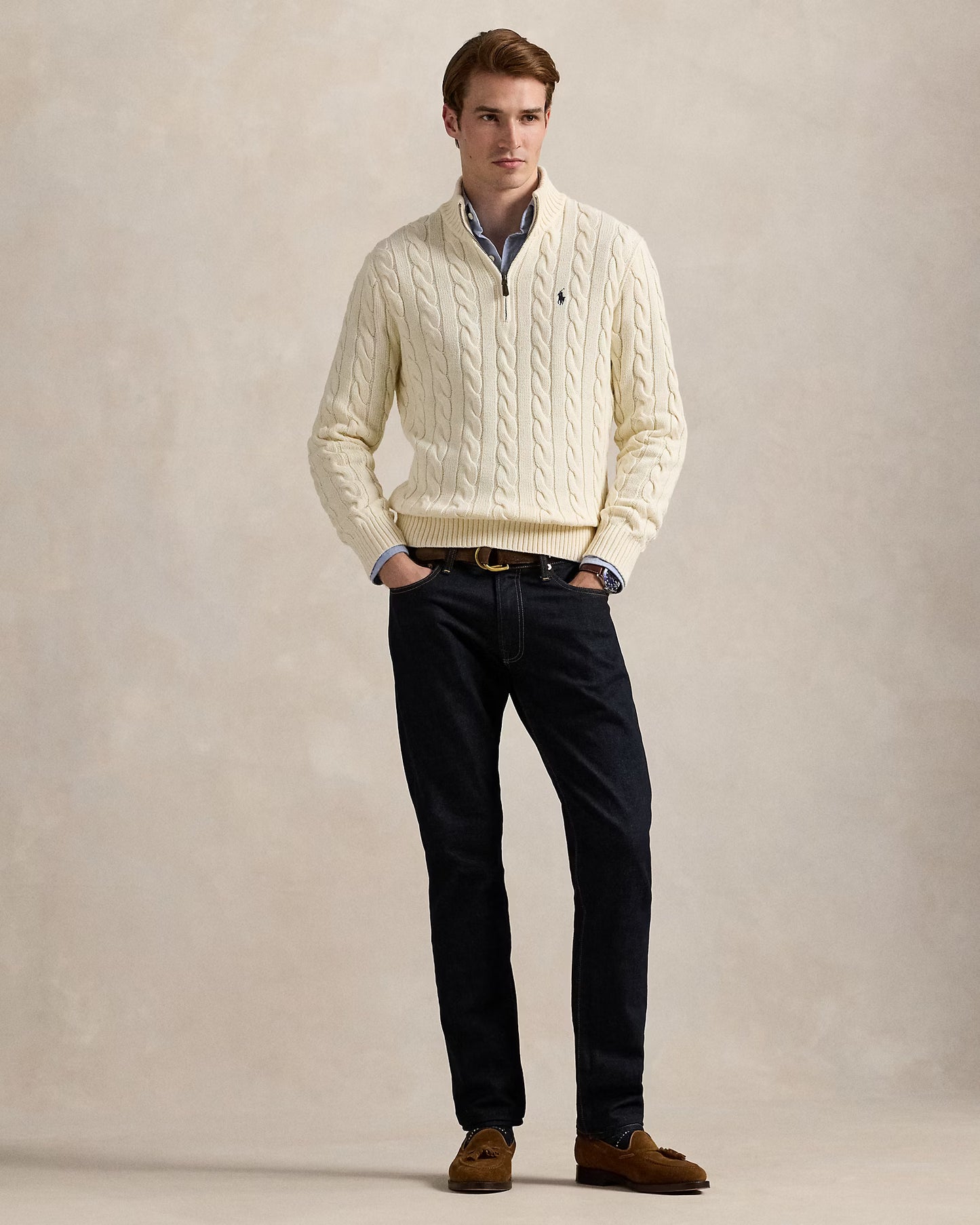 RL Classic Cable Knit Quarter-Zip Cotton Jumper