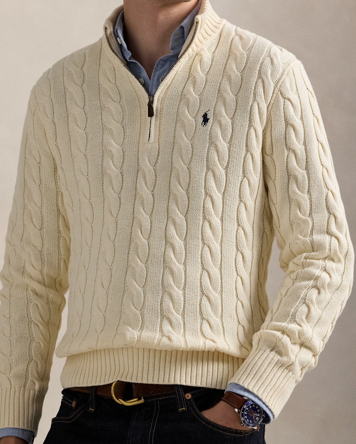 RL Classic Cable Knit Quarter-Zip Cotton Jumper